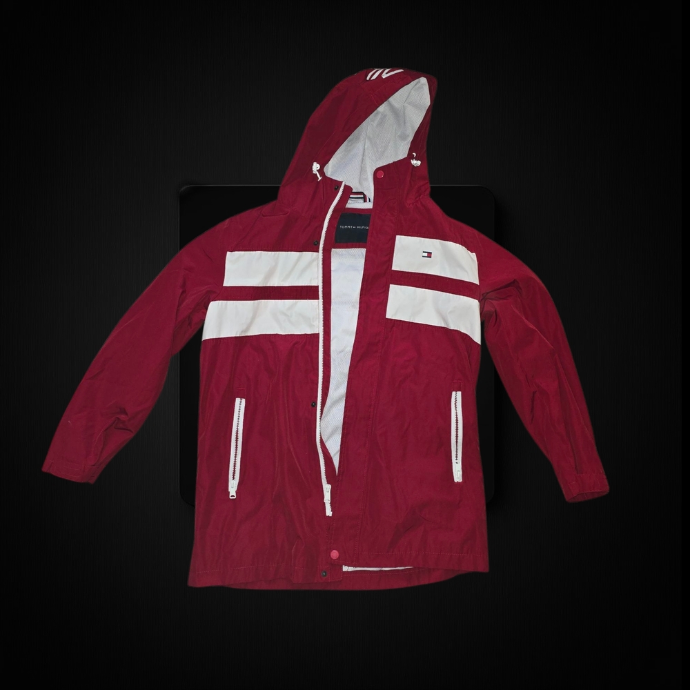 Tommy Hilfiger Red and White Raincoat with Hood